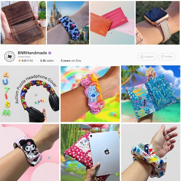 Spring Floral Scrunchie Apple Watch Band, Fitbit Sense Versa Cotton Fabric Band - Picture 3 of 7